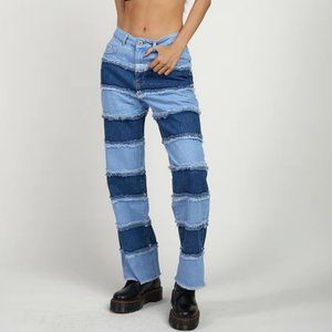 Ragged Priest Infringement Dual Wash Striped High Waisted Baggy Dad Jeans Sz 26